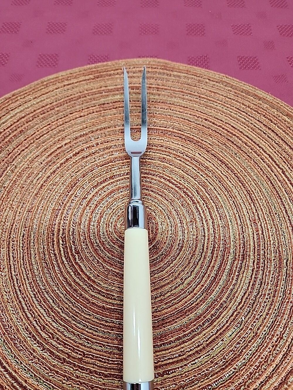 Vintage Carvel Hall Carving Fork W Fork Gaurd And Ivory Lustrex Handle 1960s